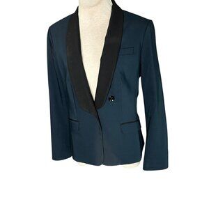 Express Black and Dark Teal Colorblock Tuxedo Shawl Collar Blazer Jacket Size 12